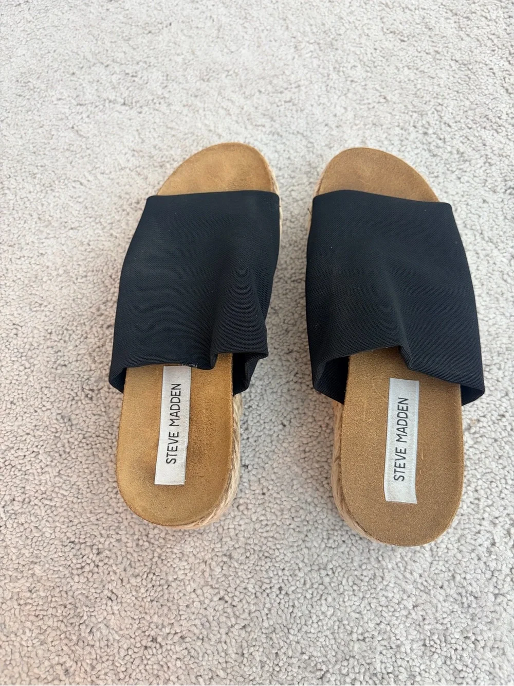 Steve Madden Alison Black Tan Espadrille Platform Sandals Size 7